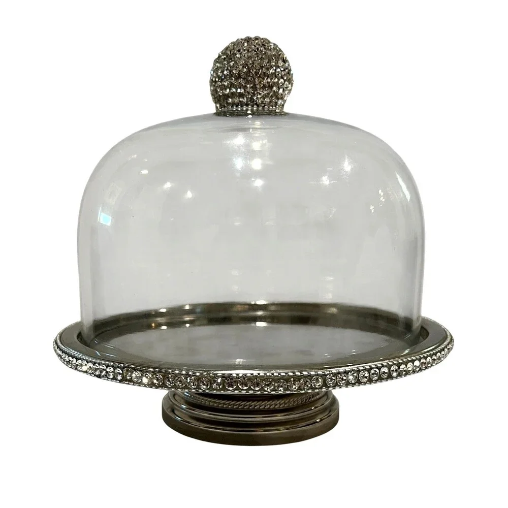 Crystal Rhinestone Pedestal Cake Stand Pastry Keeper w Metal Base